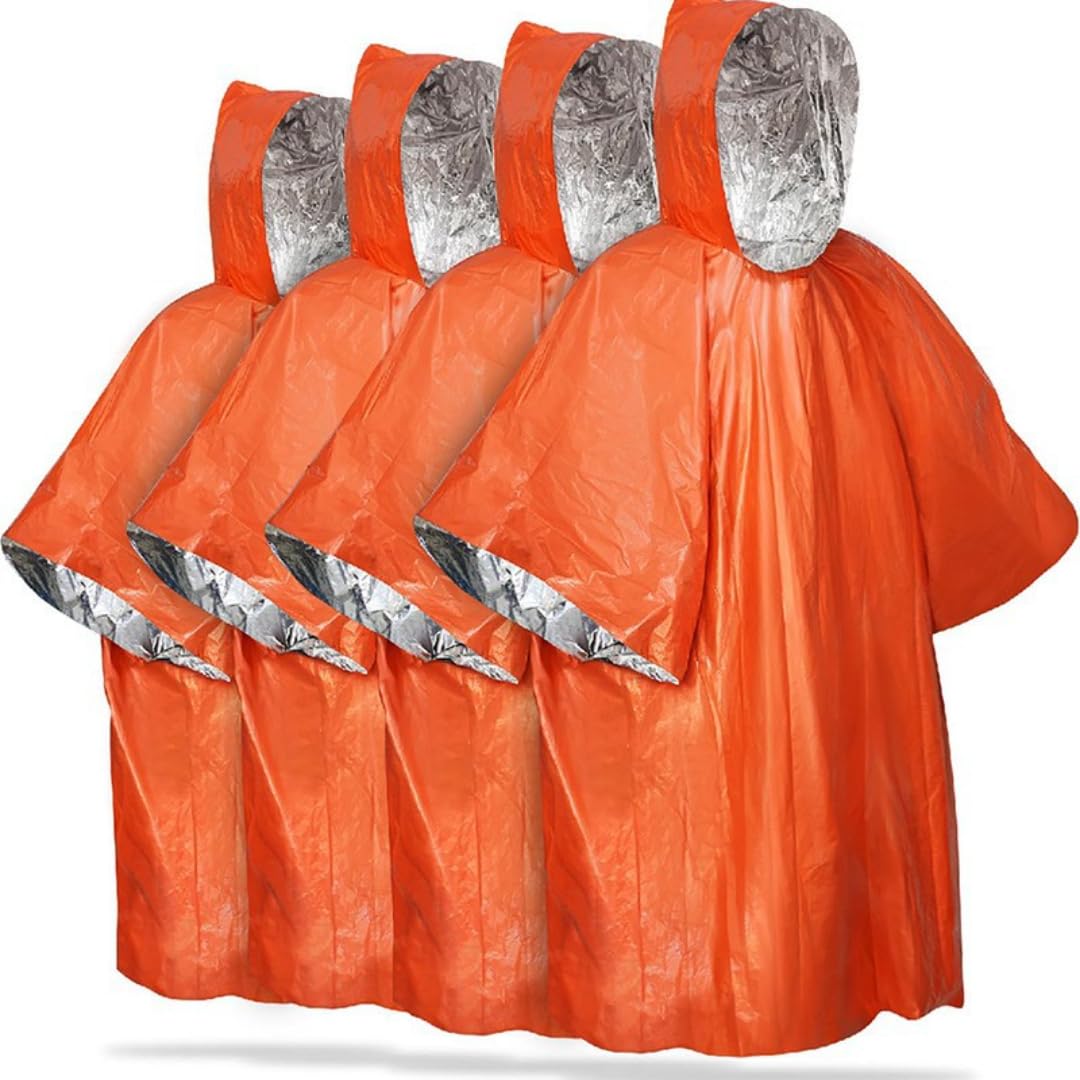 Poncho térmico de supervivencia de emergencia con capucha - Capa portátil para acampar y hacer senderismo, impermeable caliente