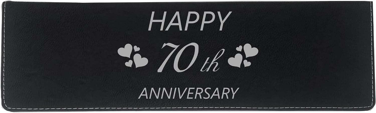 Happy 70th Anniversary - Couples Faux Leather Leatherette Wine Box Set, Foil Cutter, Decanter Pourer, Stopper, Corkscrew