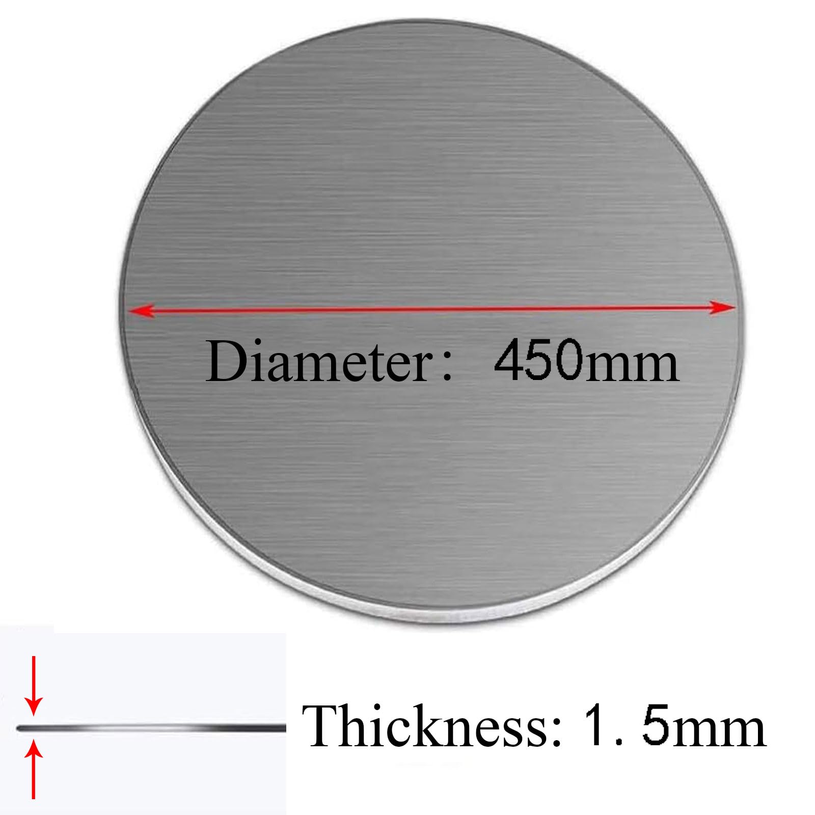 pręt ze stali nierdzewnej Blacha ze stali nierdzewnej, okrągła płyta ze stali nierdzewnej 304, grubość blachy metalowej 1,5 mm do cięcia mechanicznego, obróbka precyzyjna, produkcja form, średnica 450