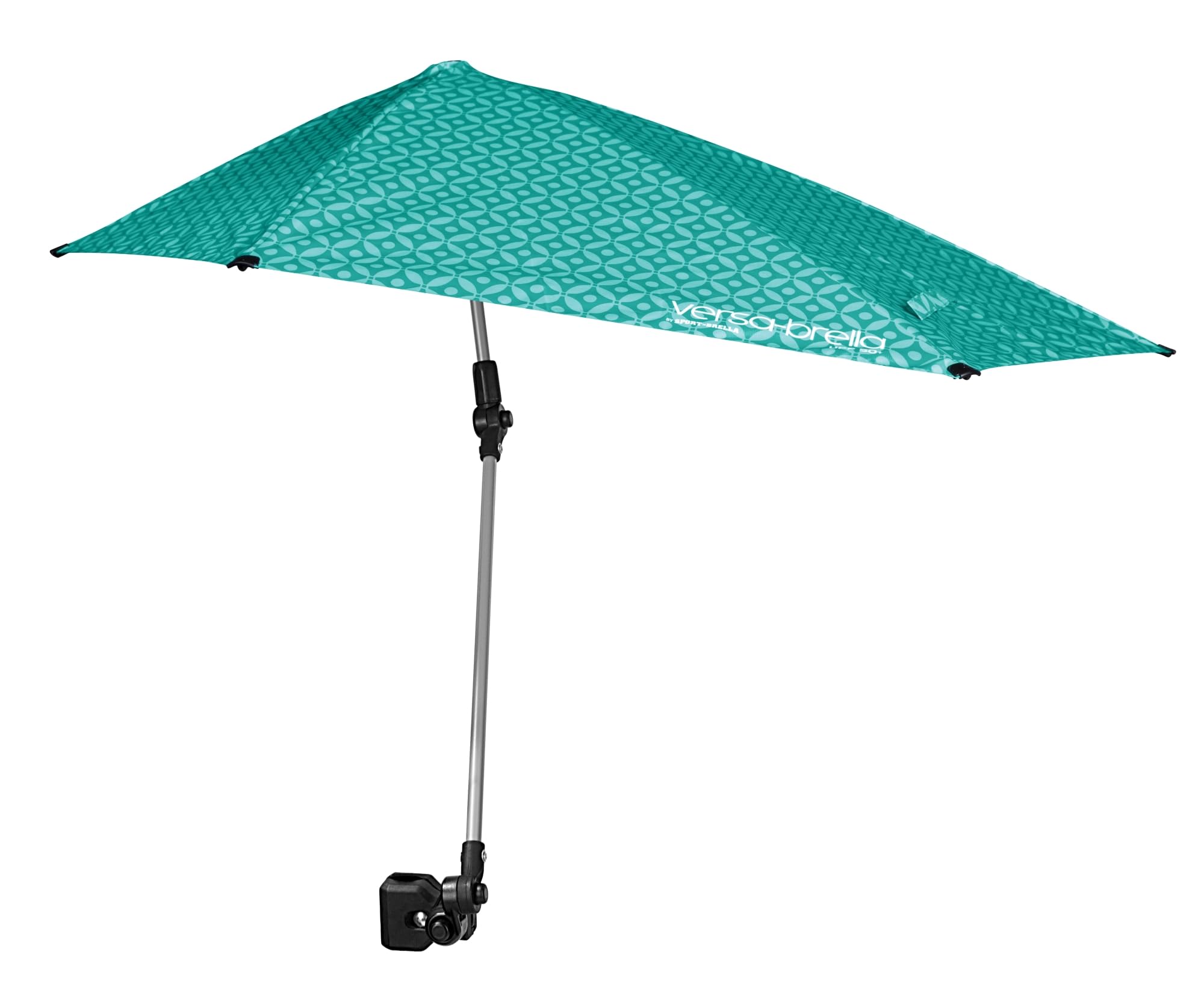 Versa-Brella Verstellbarer Sonnenschirm - 107 cm, mit 360° 3-Wege-Schwenk, UPF 50+ Schutz, leicht & kompakt für Stühle, Kinderwagen, Strand, Camping, Sport und Outdoor-Aktivitäten - Türkis