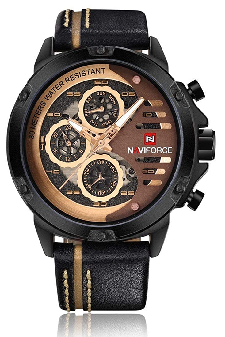 NAVIFORCE Leather Analogue Multicolour Dial Golden Brown Bites Chronometer Mens Wrist Watch Nf9110-Brgbn By Lexxiv (B07FL517XQ) Amazon Price History, Amazon Price Tracker
