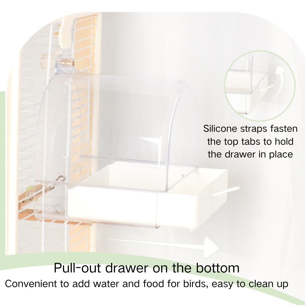 Bird Bath Cage, Cleaning Pet Supplies Cockatiel Bird Clear Bathtub with Bottom Drawer for Little Bird Parrots Spacious Parakeets Portable Shower for Most Birdcage 4