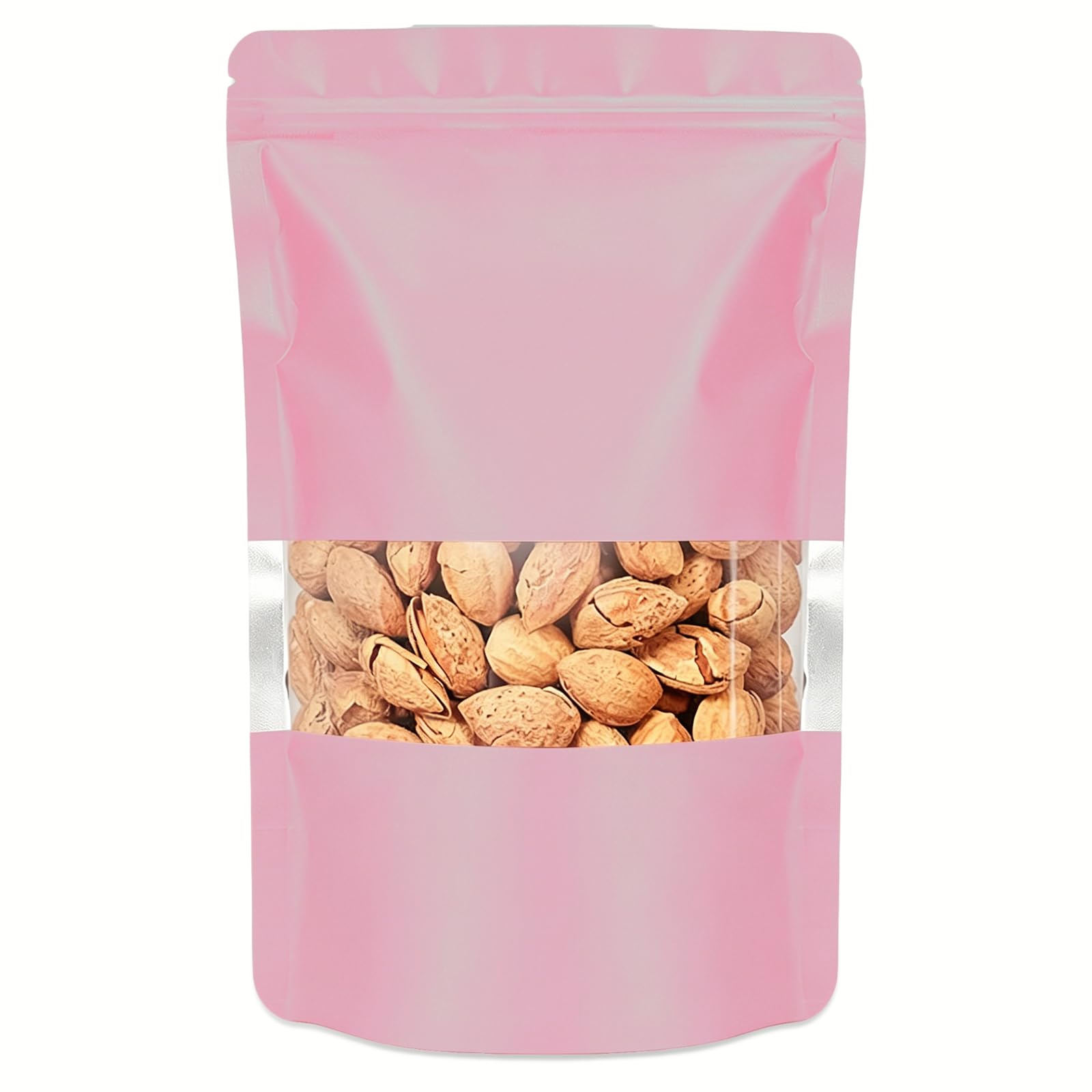 100Pcs Pink Mylar Foil Bags with Window Stand up Pouch-Storage12*20cm ﻿ ﻿