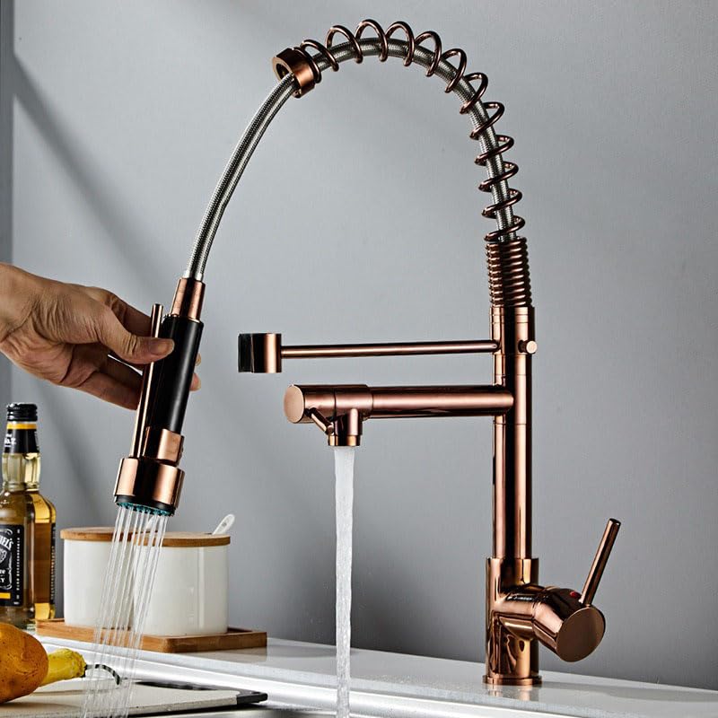 Robinet de cuisine en or rose LWX : finissez-en avec le manque de place grâce aux deux becs 360°