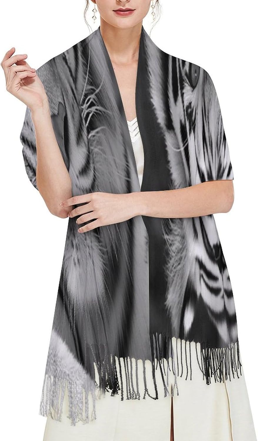 Black White Tiger Scarf for Women Men Classic Fashion Blanket Scarves Soft Cashmere Feel Scarf Cold Weather Warm Long Shawl Winter Large Scarves Classic Blanket Scarfs Thick