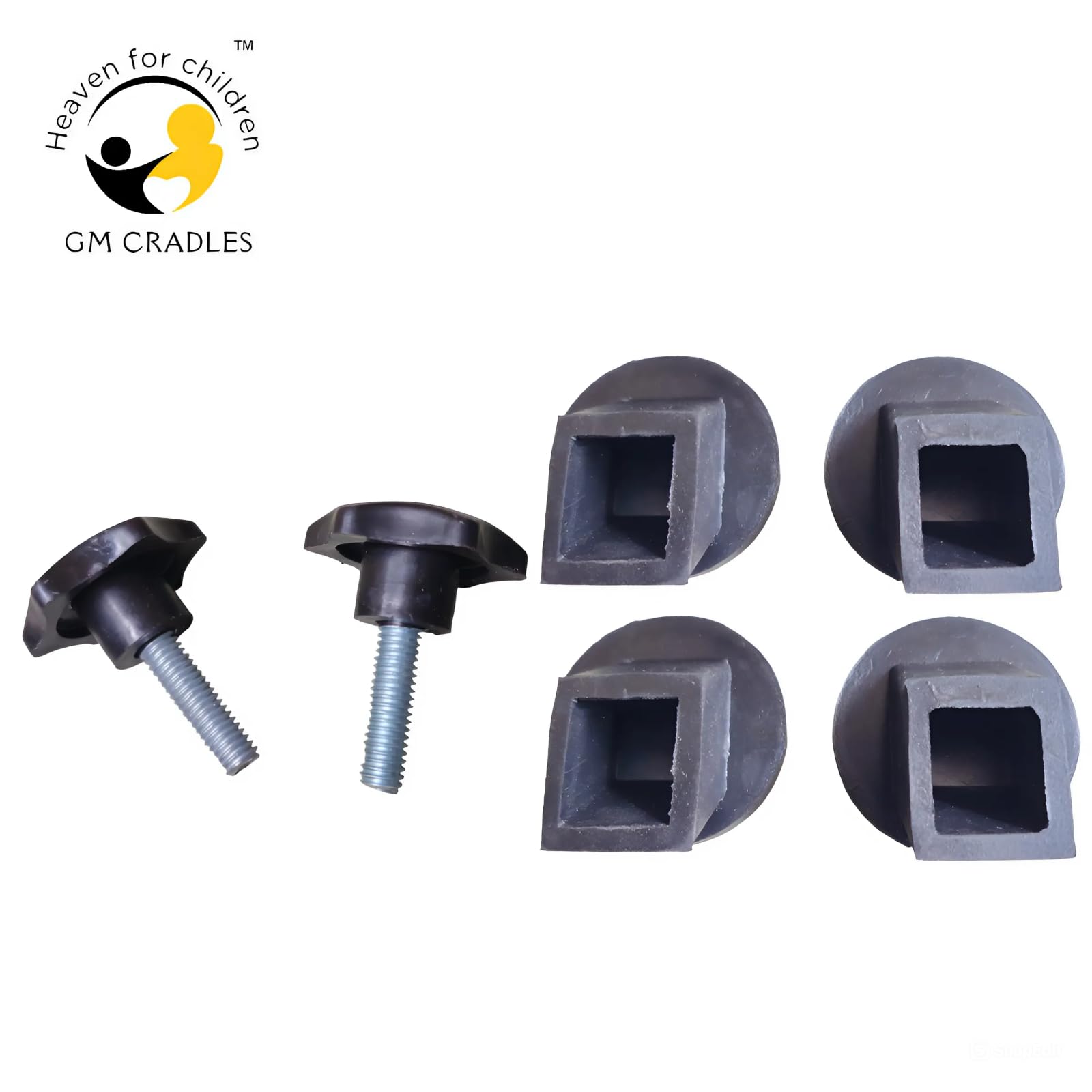 GM CRADLES Square Baby Cradles Rubber Pad and Upper Nob(Bolt) | Black - Image 3 thumbnail