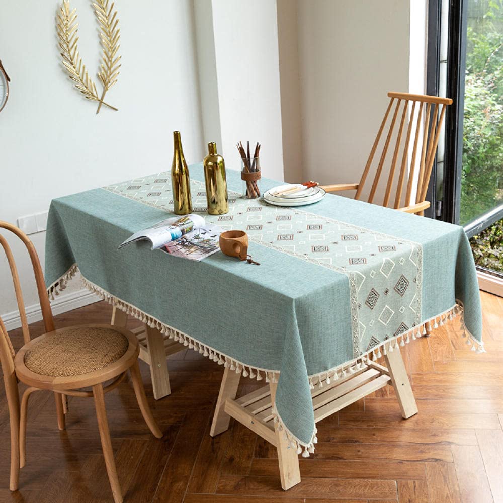 Nappe brodée avec glands en coton bleu pour sublimer vos tables de salon