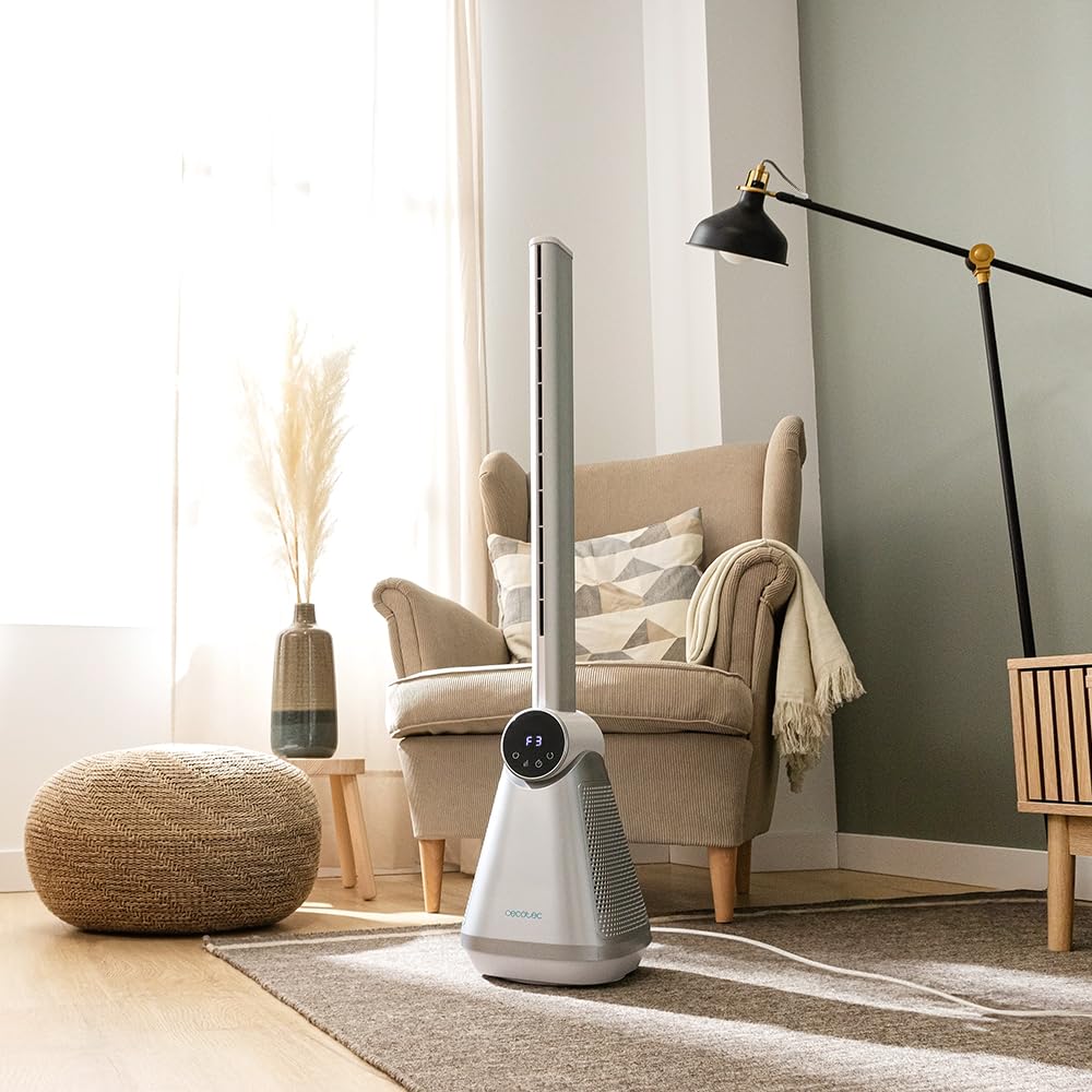 Cecotec Ventilador de torre EnergySilence 9890 Skyline Bladeless Sin Aspas de 39", 50W, Pantalla LED táctil, Mando a distancia, 3 Velocidades, 3 Modos, Temporizador 15 horas, Oscilación 40º