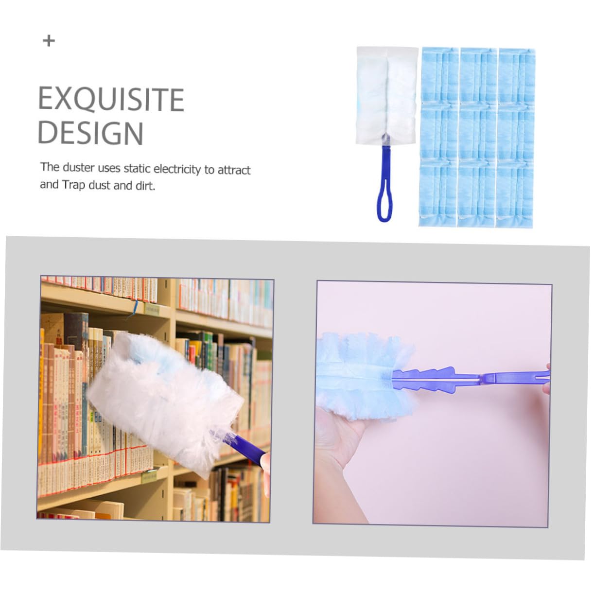 Amosfun 5sets Duster Elettrico Per Pulizia Con Manico e Panni Sostituibili Spolverino Per Casa Auto e Computer Con Adsorbimento Elettrostatico
