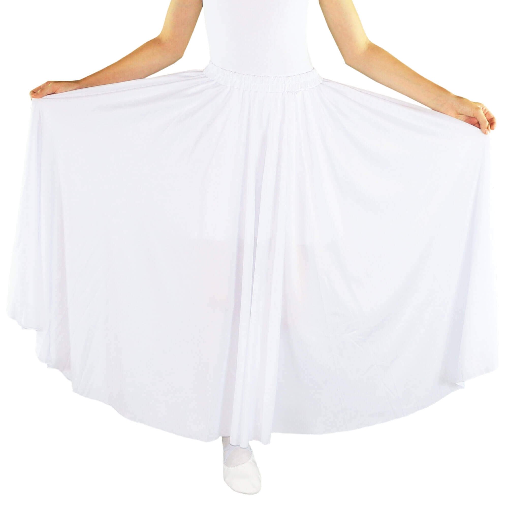 Danzcue Girls Long Full Circle Dance Skirt, White, S-M
