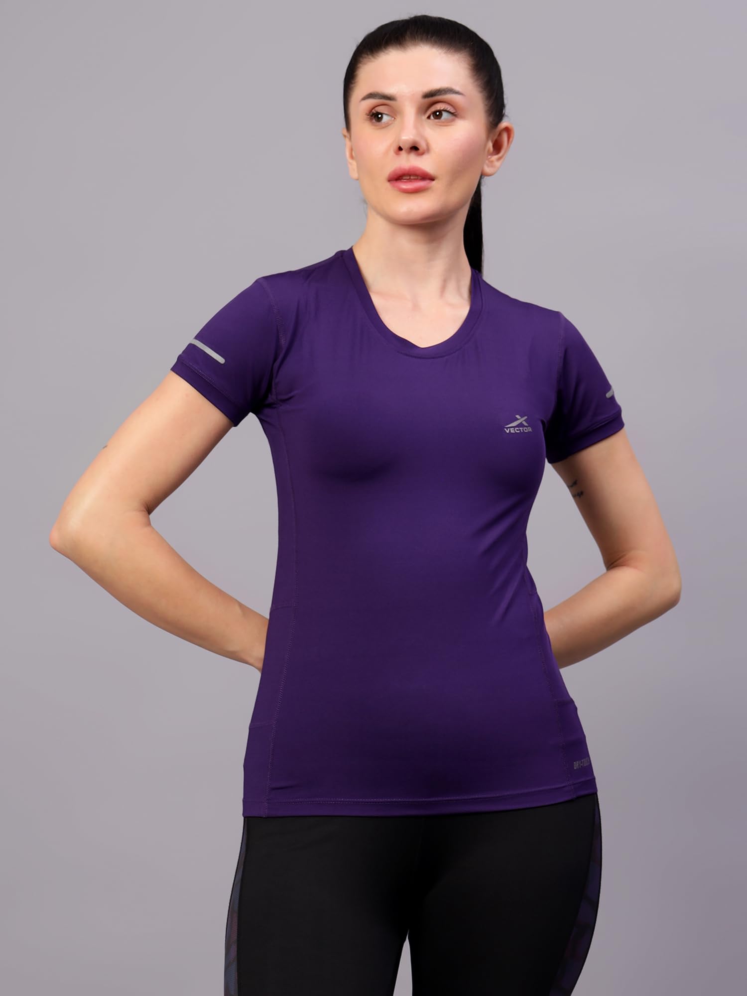 vector x OGT-107 Women Girls Solid Round Neck 4-Way Stretch T-Shirt Half Sleeves for Gym, Yoga, Athleisure, Athlectic, Feild, Traning, Cycling, and All Indoor/Outdoor Sports-picture-40