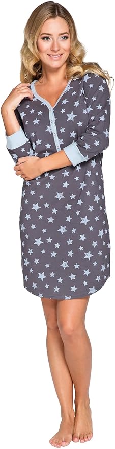 Uniexcosm Zwangerschapsnachthemd voor dames, met knopen, borstvoeding, nachtkleding, zacht, borstvoedingsnachthemd voor zwangerschap, korte mouwen