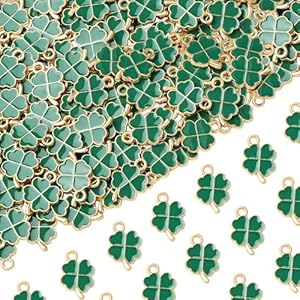 100pcs Lucky Charms St. Patrick’s Day Four Leaf Clover Green Charms for DIY Jewelry Making