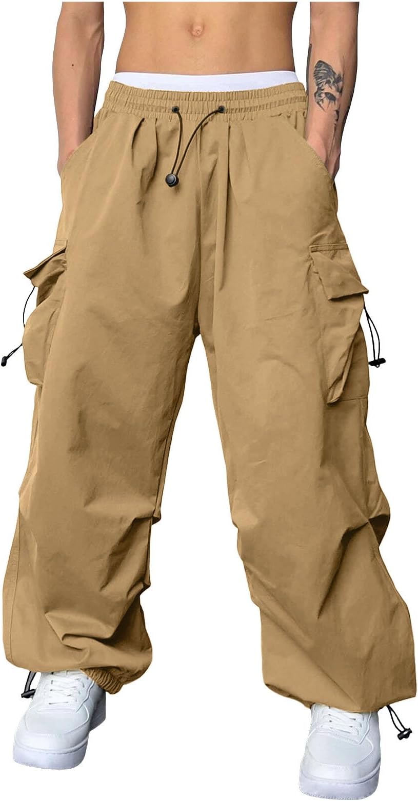 Mens Cargo Pants Stretch Track Pants Streetwear Pants Drawstring Cargo Work Pants for Men Fashion Hiking Trousers
