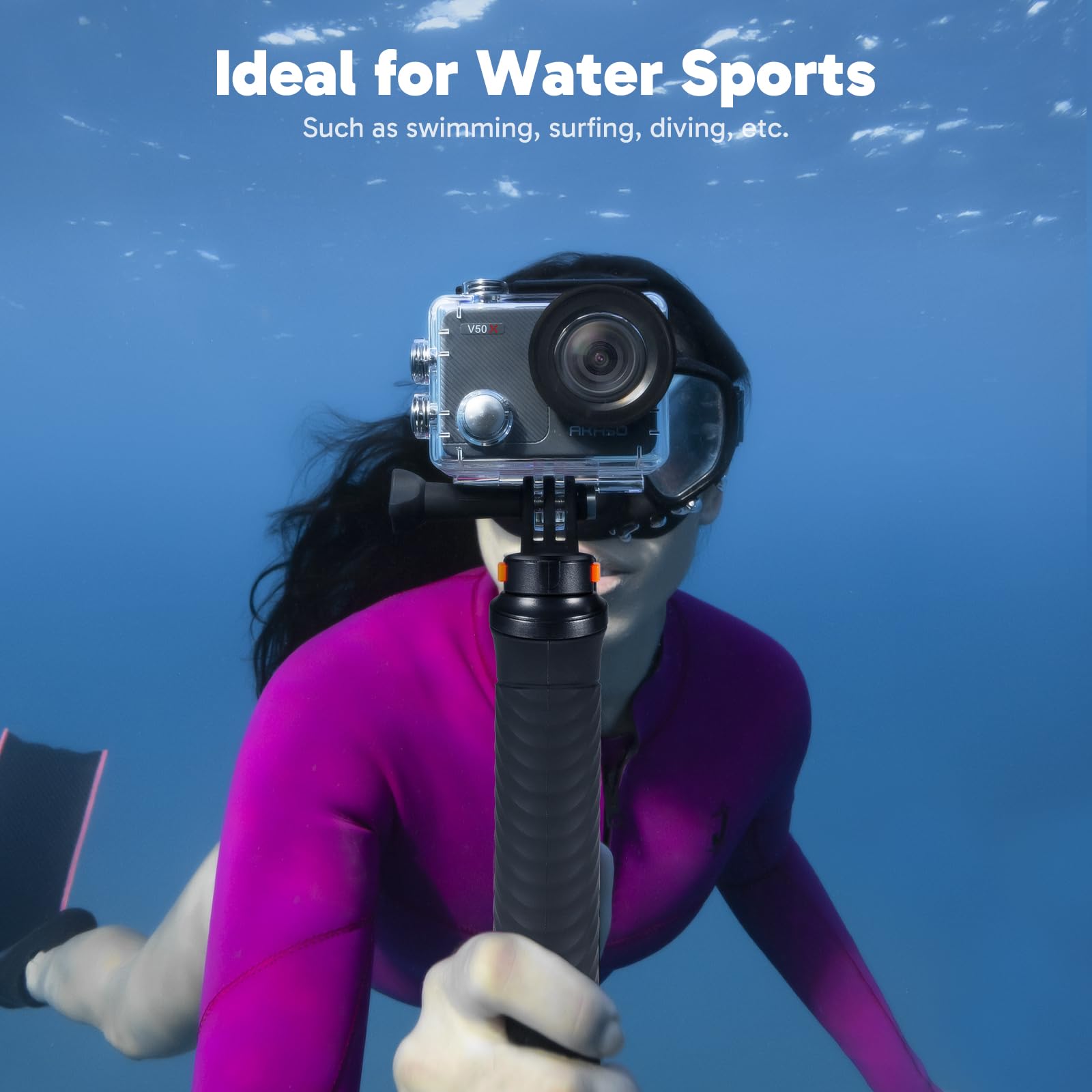 AKASO V50 X Caméra Sport Kit de Poignée Flottant- Comprend 20MP Camera Sport 4K Etanche 30FPS avec Poignée Flottant pour Action Camera Sportive, Sac de Rangement, 2 Batteries et Plus