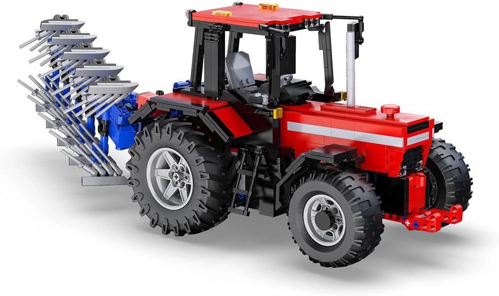 CaDA C61052W Farm Tractor with plough attached, rear-side view