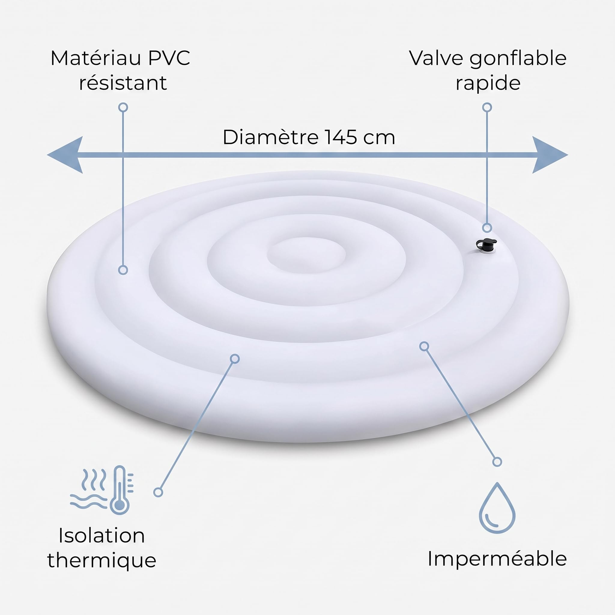 Housse de protection gonflable pour piscine extérieure, 145 cm, piscine circulaire, anti-poussière, cadre imperméable, pour villa, jardin, spa