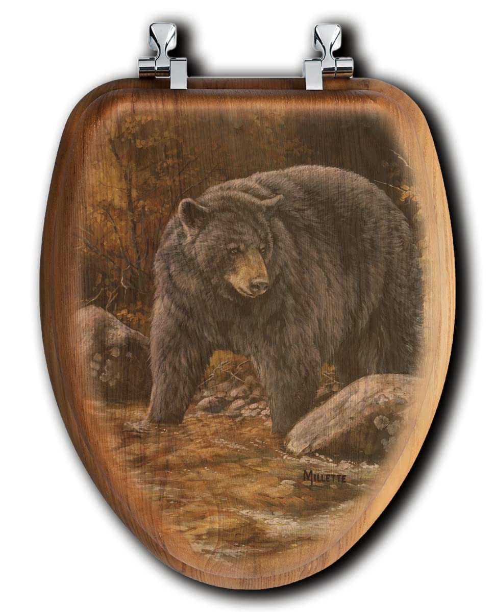 House & Homebody Co. Elongated Toilet Seat, Oak Veneer, Outdoor Image  (Streamside Bear) - - Amazon.com