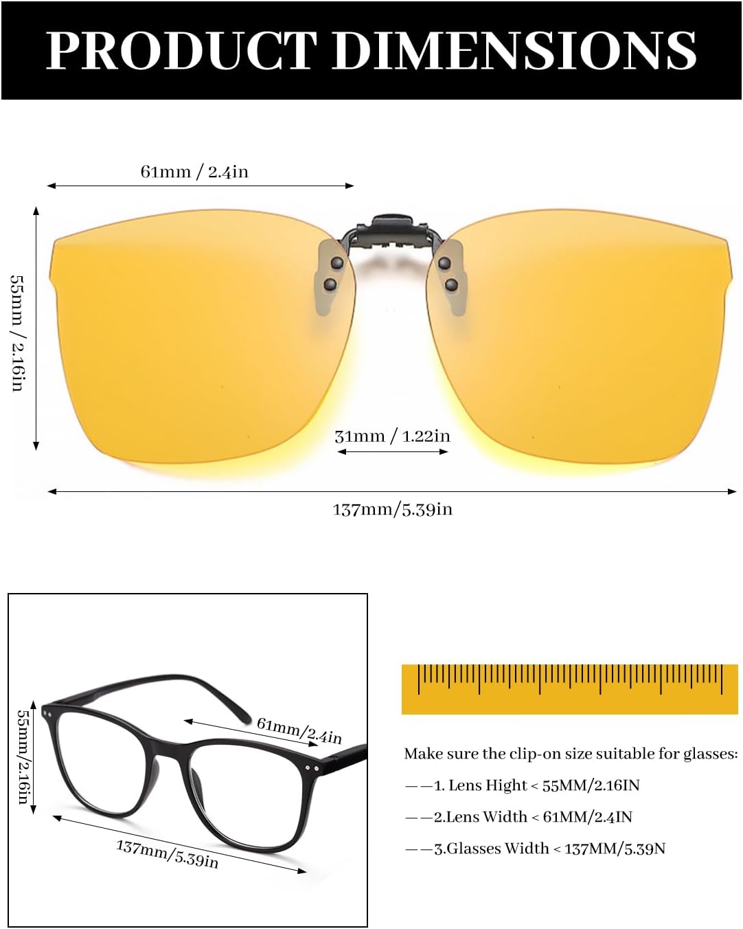 LUFF Polarized Night Vision Glasses for Men/Women,HD Anti-Glare Flip up Sunglasses Clips for Outdoor/Driving UV400 - Image 4