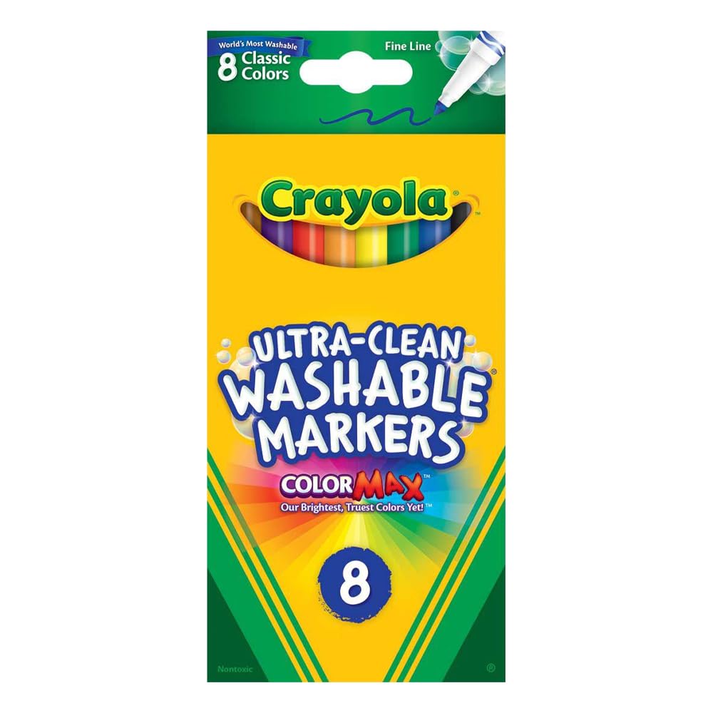 Crayola Ultra-Clean Washable Markers, Color Max, Fine Line Classic Colors 8 Ea (Pack of 15)