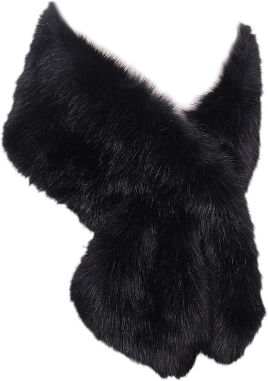 KGAIXN Women Faux Fur Luxury Designer Winter Bridal Shawl Wedding Cape Bride Cloak Wraps for Evening Dresses Warm Accessories Soft Cozy Long Stole, Black