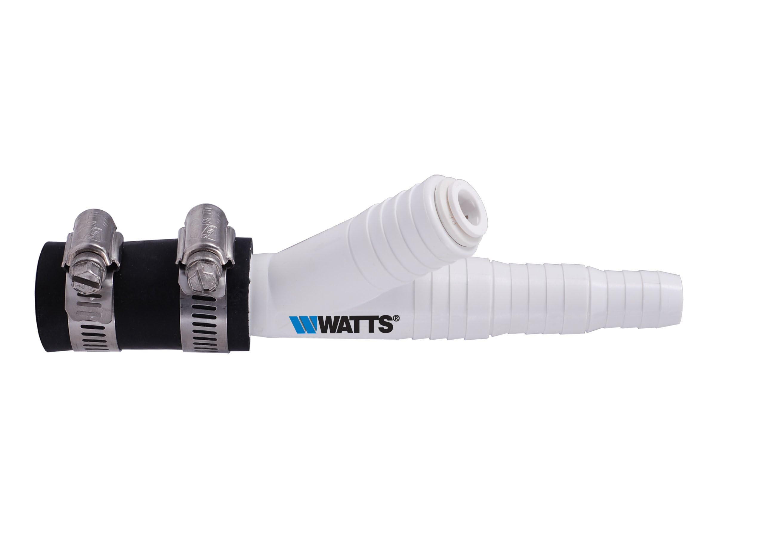 Watts Premier Universal Dishwasher / Drain Line to Garbage Disposal Adapter for Reverse Osmosis Systems, Push-In Fitting & Barb, Hose Coupler, Marine Stainless Steel Hose Clamps, No Drilling Required