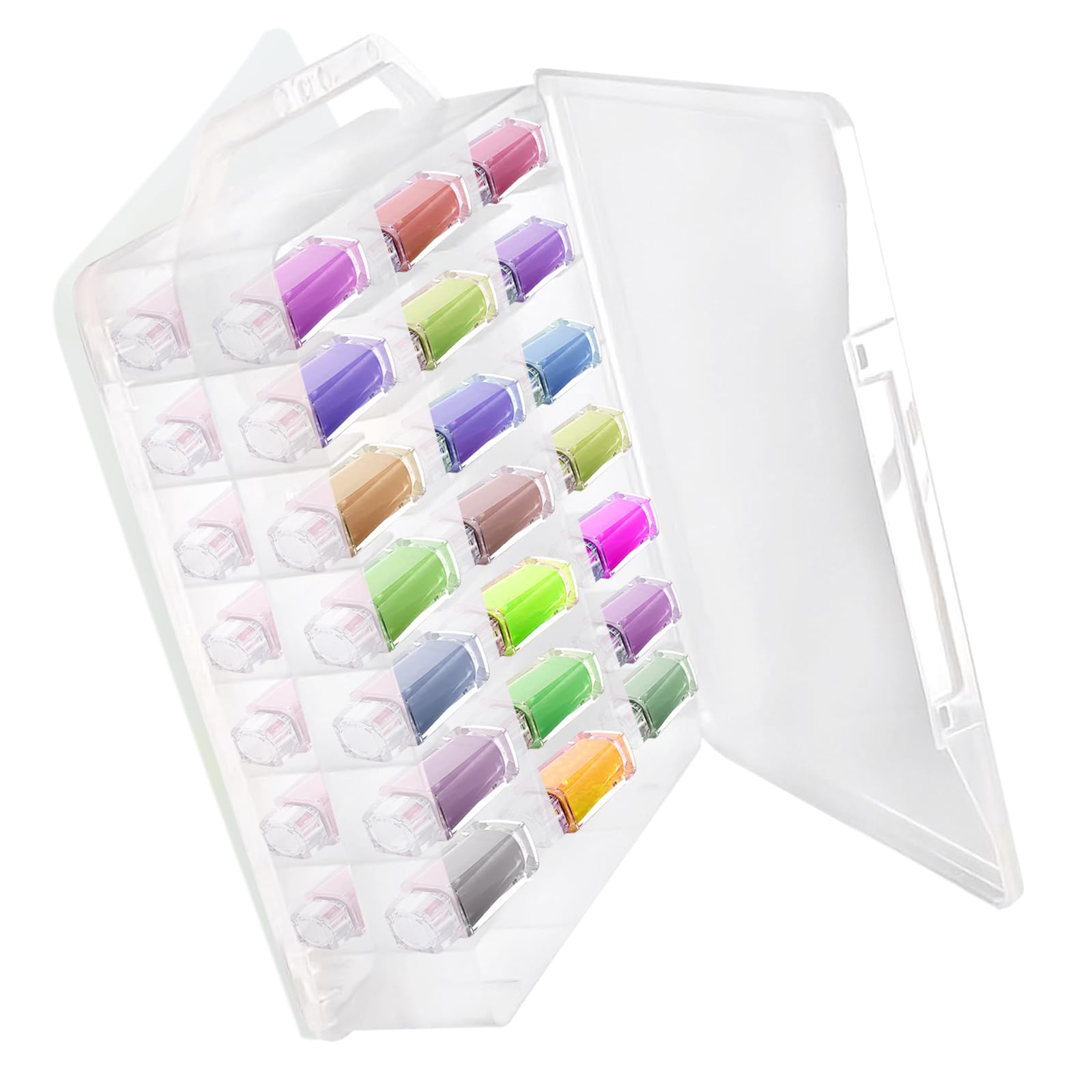 HOMURY Scatola Portaoggetti Con Manico per Filo da Cucito e Ricamo - 46 Scomparti, Contenitore in Plastica per Bobine e Tessuto (Trasparente, 33 x 25 x 8,2 cm)