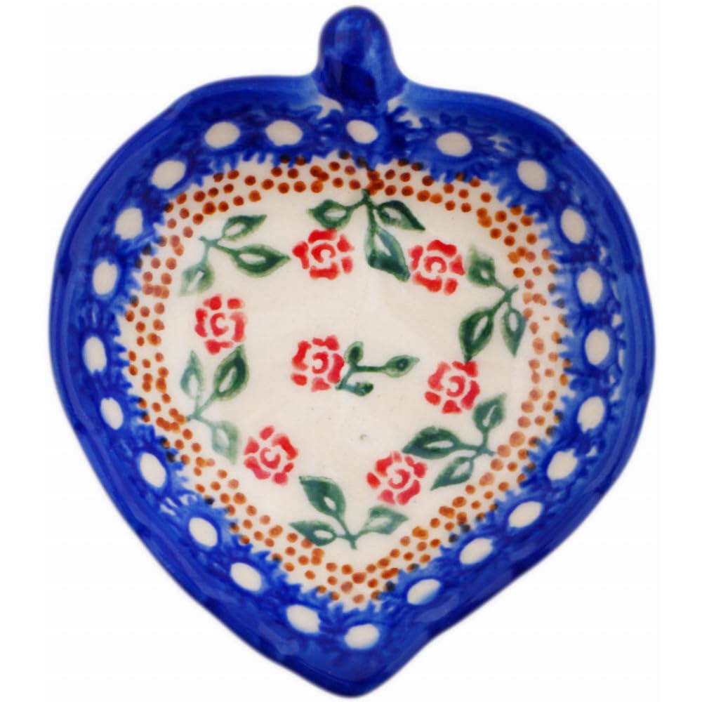 Authentic Polish Pottery Tea Bag or Lemon Plate in Roses Design Handmade in Boles?awiec Poland + Certificate of Authenticity
