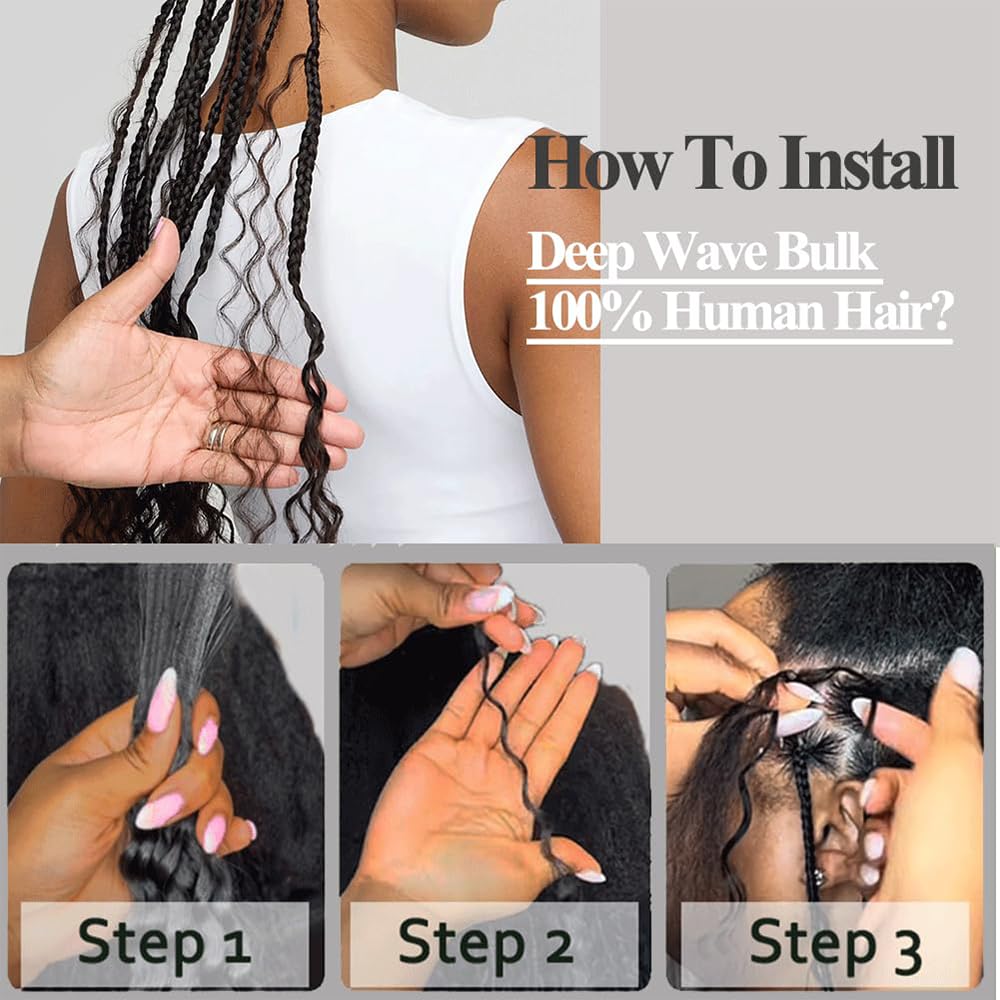 1B Natural Black Bulk hair for Braiding Deep Wave capelli umani 3 Bundles/Pack No Weft Premium Braiding Hair Extensions for Boho Braids With Minimal Tangle 18 18 18 Inch