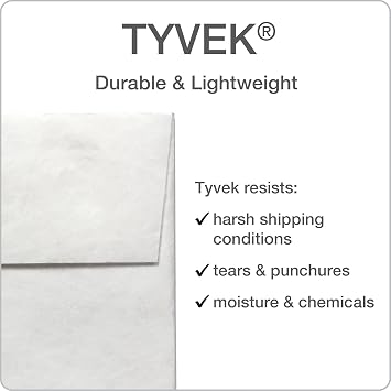 Quality Park Tyvek Envelopes, 100 Pack, Large 10 x 13 Envelopes, First Class Border, Easy-to-Open Tamper Evident Pull Strip, Rip, Puncture & Water Resistant Self Sealing Mailing Envelopes, White