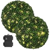 Le Serein 2 Pcs Lighted Topiary Ball Outdoor Pre-Lit Faux Boxwood Planter Filler Sphere, Artificial Topiary BallοΌ Decorative for Backyard, Balcony, Garden, Wedding Party, Home Office (15 * 15)