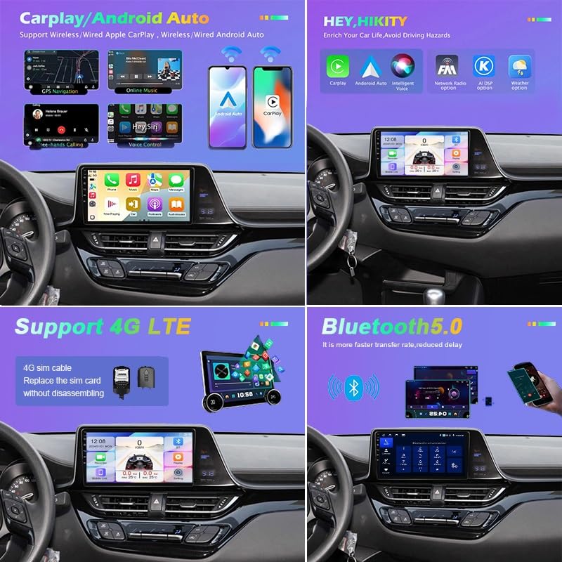 Radio Android 16 do C-HR 2018, Ekran Dotykowy 9", Bezprzewodowy CarPlay, Android Auto, GPS, Bluetooth, WiFi(HM606 8 Core 4G+Wifi 2+32GB)
