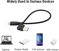 PNGKNYOCN 25cm Derékszögű USB Kábel - 90 Fokos USB 2.0 A - USB 3.1 C Töltő és Adatkábel Telefonhoz, Tablethez, PC-hez - Fekete 7