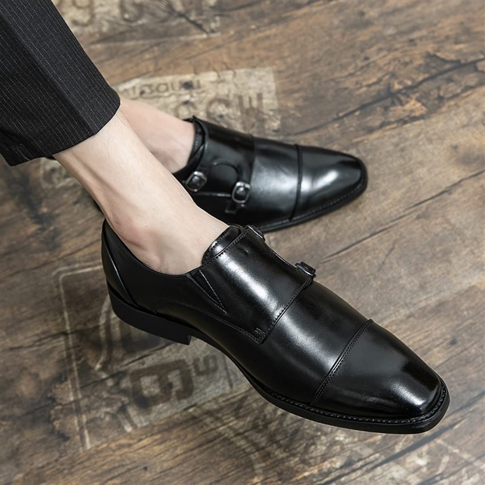 Oxford Formal Shoes for Men Slip On Double Monk Strap Burnished Toe Faux Leather Anti-Slip Resistant Non Slip Working Scarpe da Cerimonia