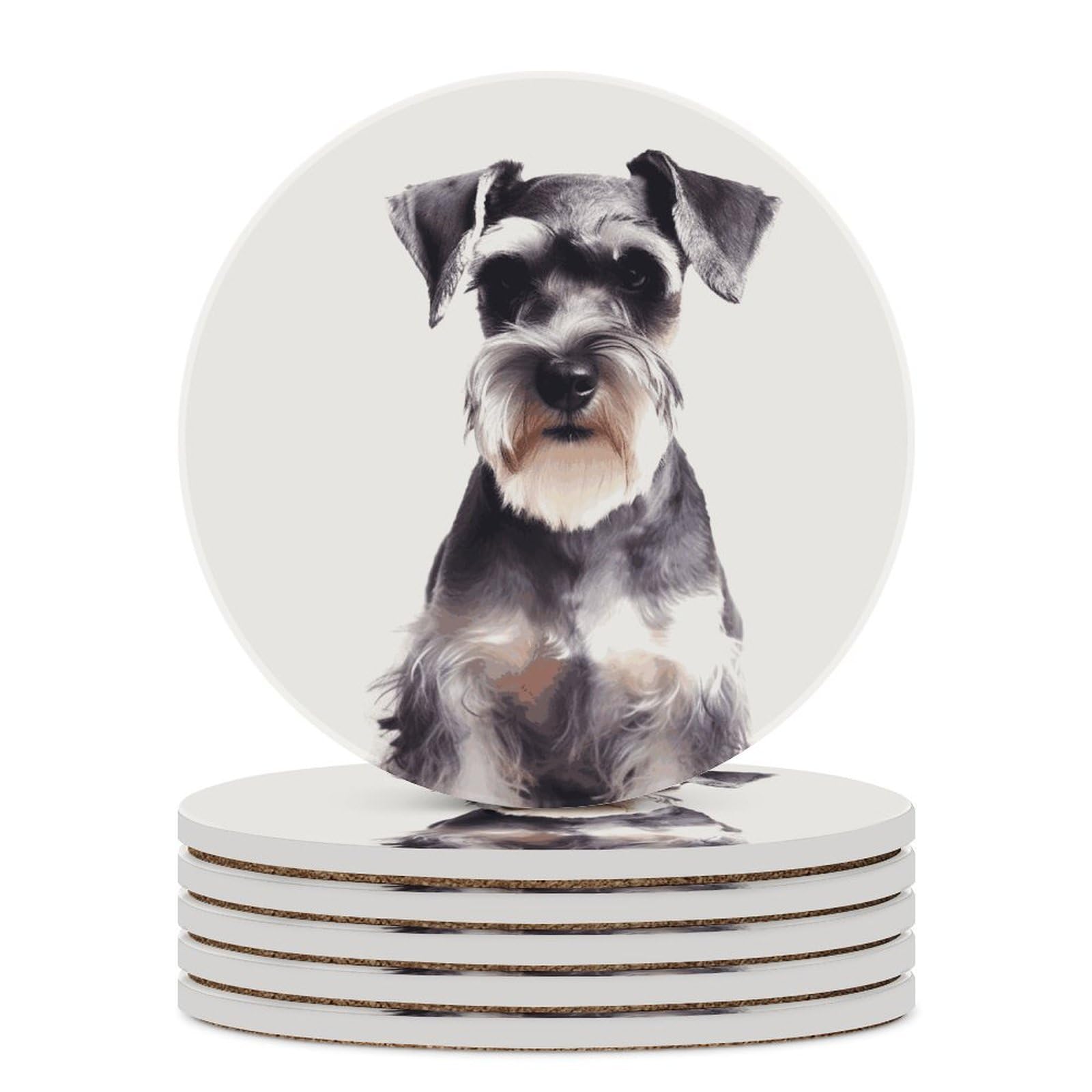 Dessous de verre en céramique lot de 6 ronds avec liège motif schnauzer pour verres et tasses