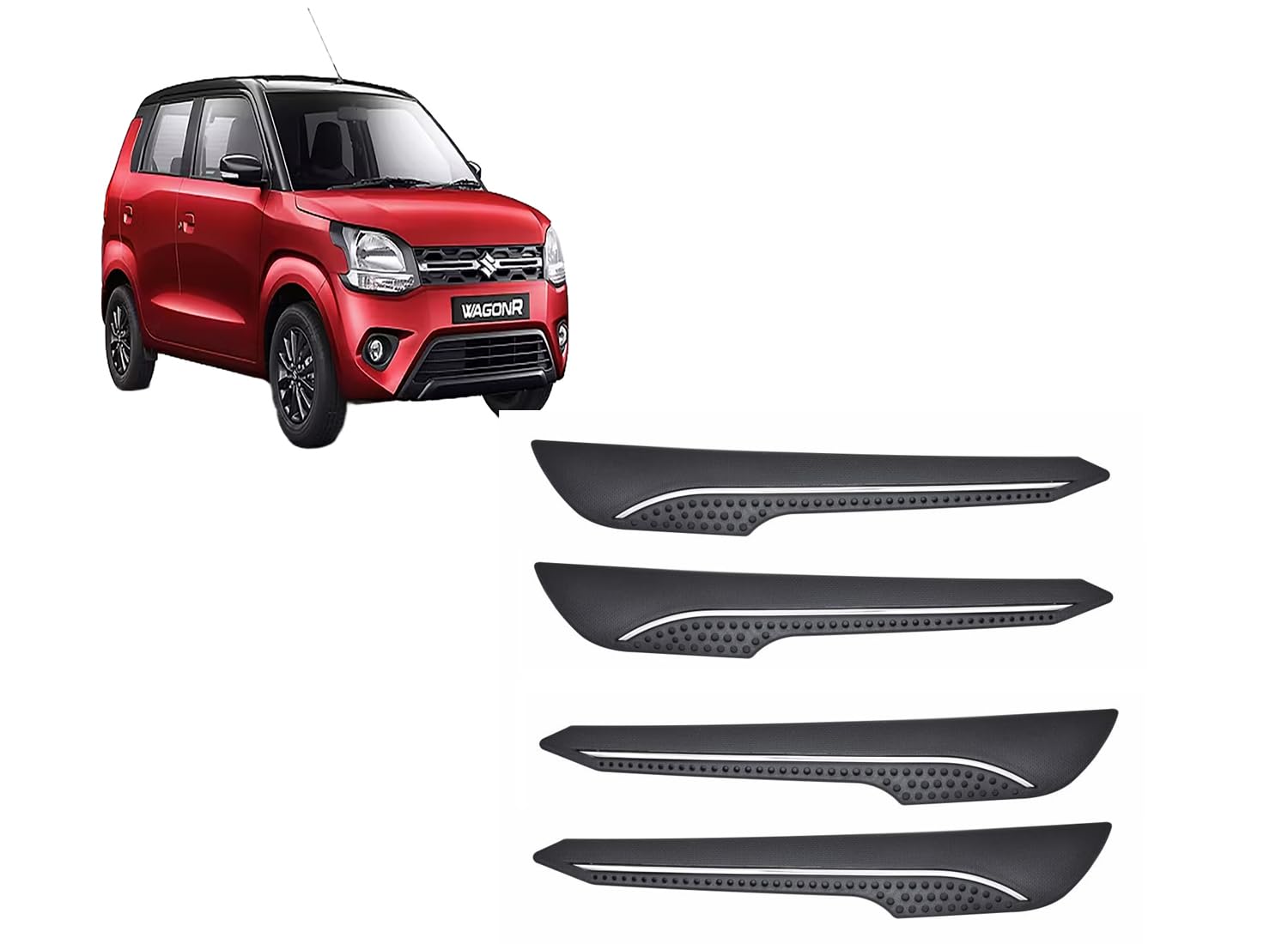 Car Accessories - Car Bumper Guard Scratch Protector Compatible with Maruti Wagon R Accessories All - Durable & Flexible Design (Set of 4 Pieces)