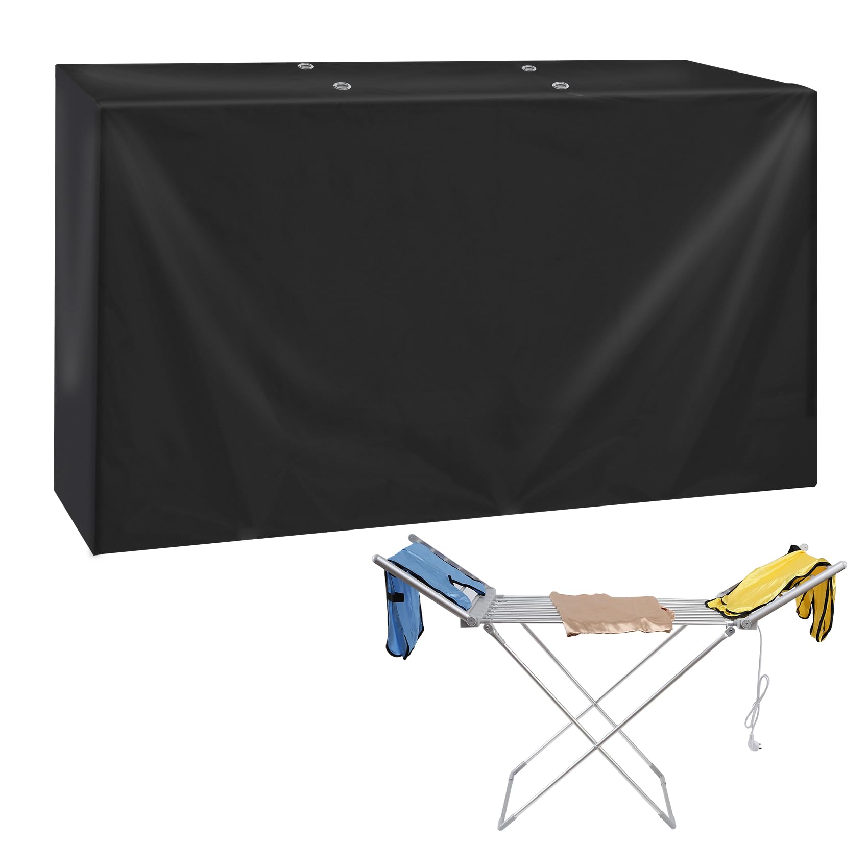 Povxlum Black Extended Mopping Heated Airer Cover Groundlevel Winged Heated Clothes Airer Drying Cover Clothes Drying Rack Cover Fit With Winged Heated Airer, Heated Clothes Airer Cover Only (Black)