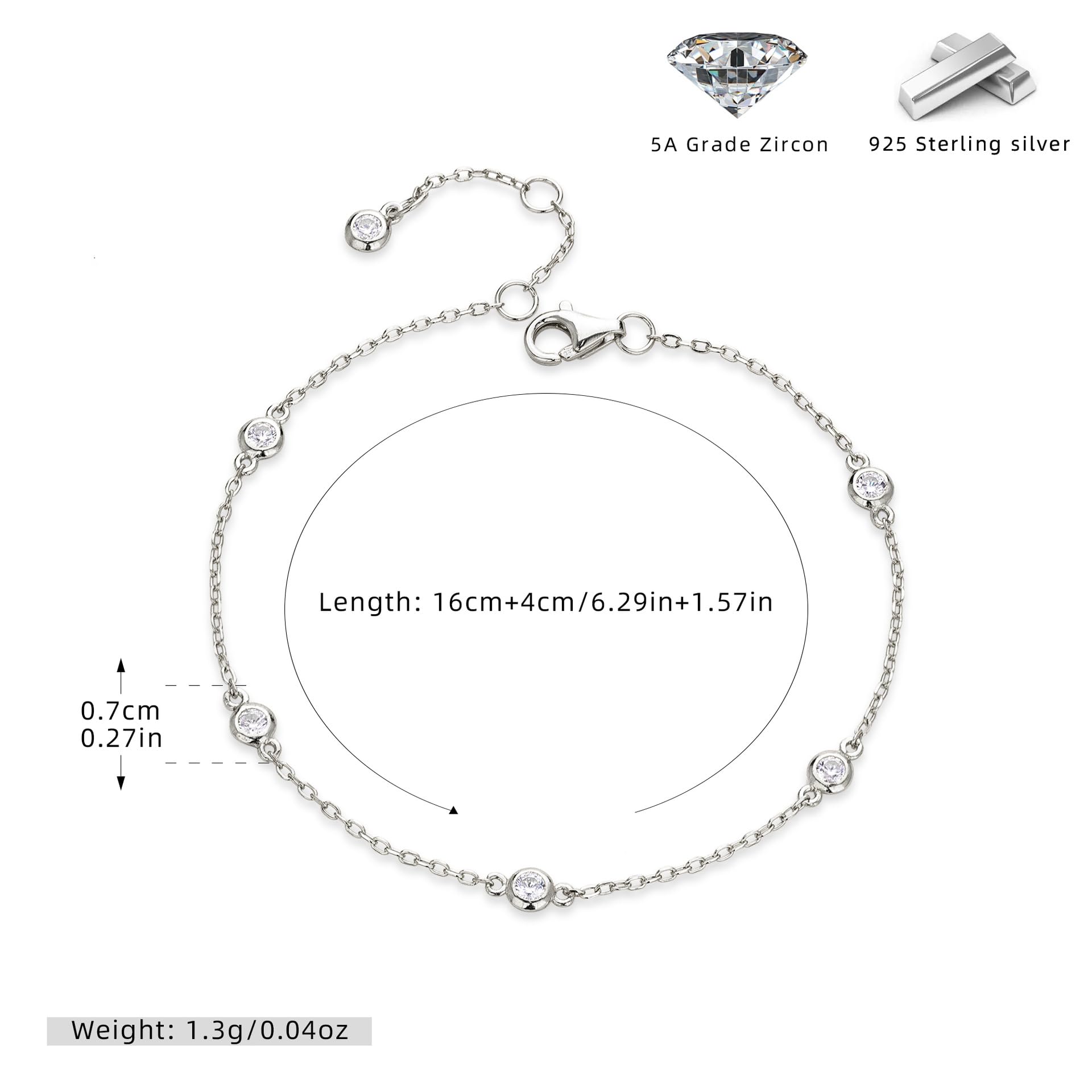 Pulseras De Plata Ley 925 Para Mujer，Pulsera De Cadena Fina De Plata De Ley S925 De Alta Gama Con Hebilla De Resorte Ajustable, Joyería Energética Para Mujer.