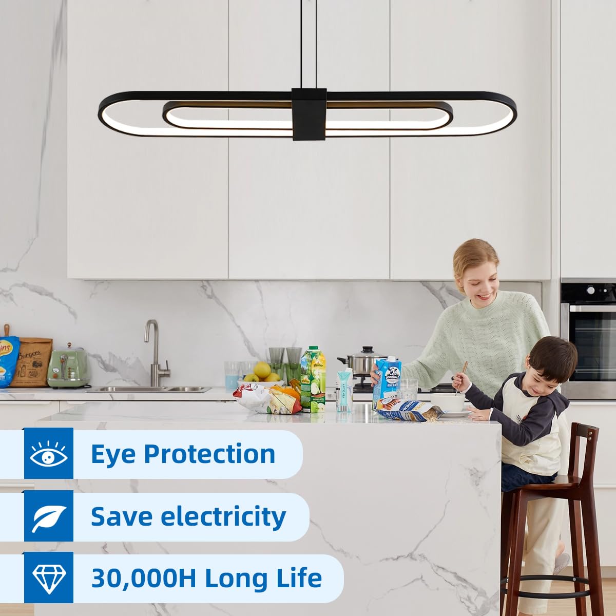 Led nowoczesne owalne wiszące oświetlenie wewnętrzne wyspa kuchnia, podwójny pierścień wisząca konstrukcja nieskończoność ściemnialny żyrandol do salonu, regulowana wysokość liniowa żyrandole do