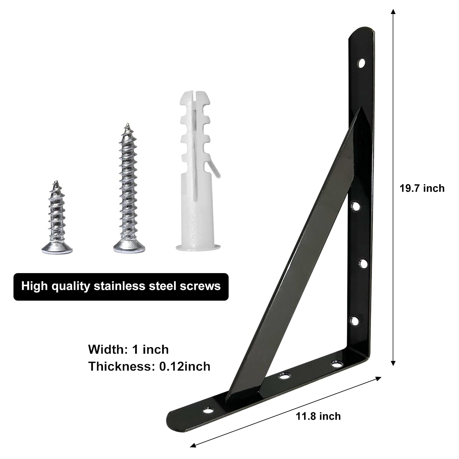 Staffe per mensole resistenti per montaggio a parete, in acciaio, per mensole (nero, 50,8 x 30,5 cm, 3 paia)