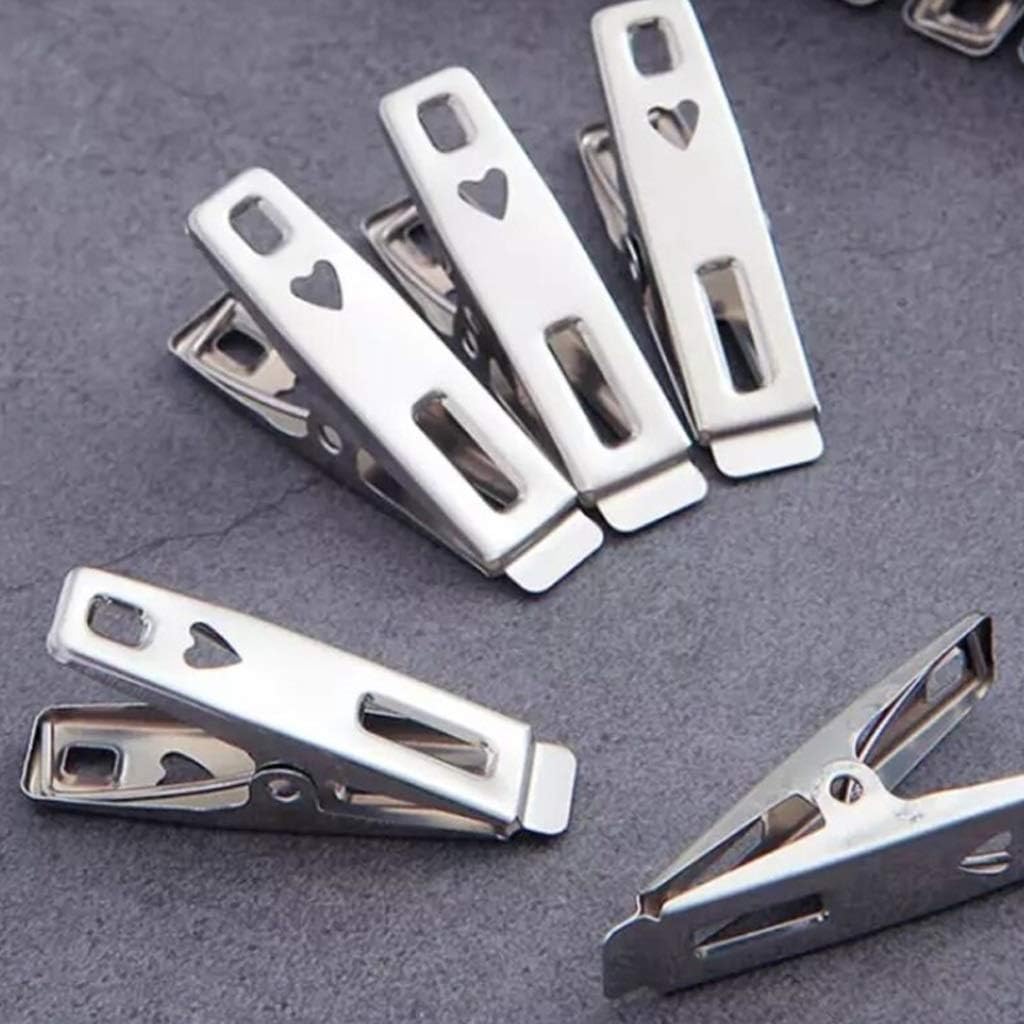 20pcs/a Set of Stainless Steel Clip Clothes Photo Paper Pin Clothespin, Craft Clip Decoration Metal Clip Set Household Storage