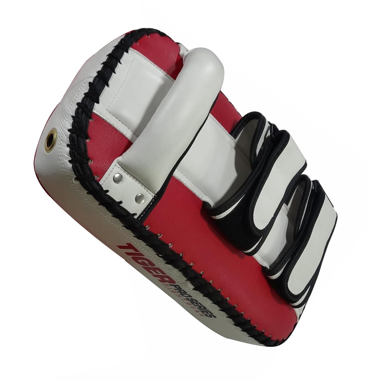 Tiger Pro Leather Thai Pads - Black & White - Pads with Strong Handle Grip, Thai-Inspired Design, Coaching Training Boxing MMA Martial Arts Taekwondo Combat Sports - 2 Color Options (Red/White) Single