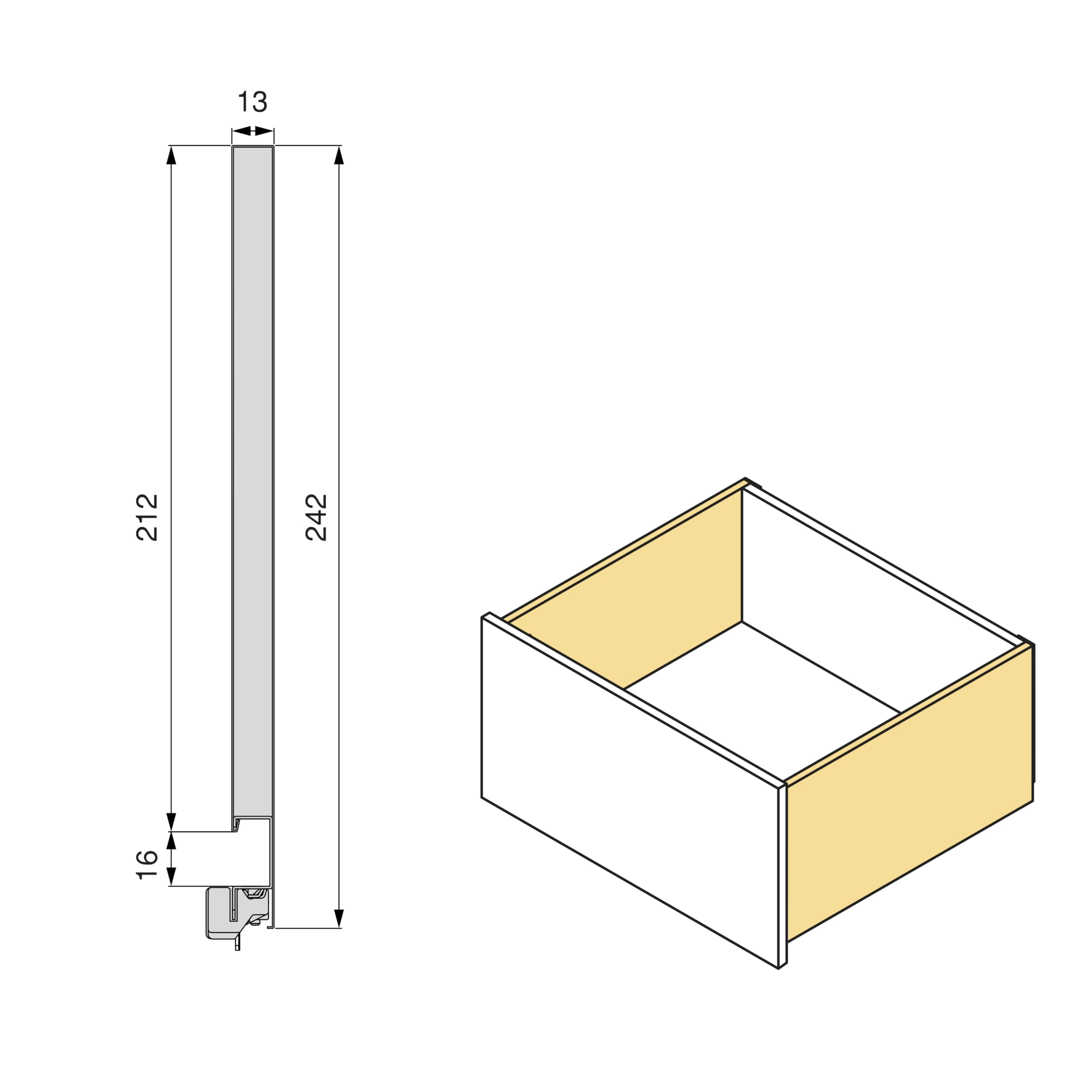 Emuca - Cassetto esterno Vertex 3D 60 kg altezza 242 mm, profondità 500 mm, Grigio antracite, Acciaio