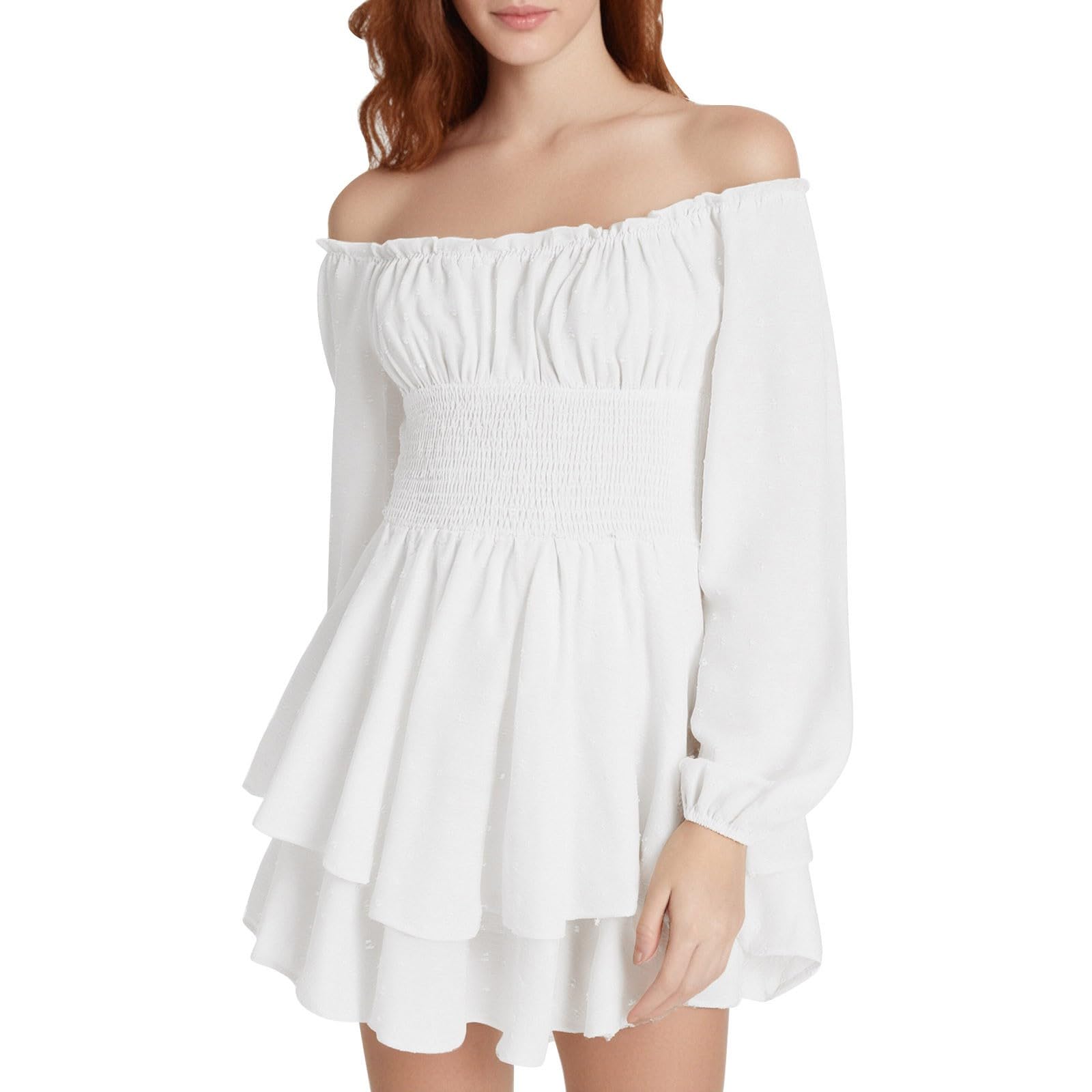 Pirate Costume Women White Dress Corset Mini Dress Puff Sleeve Off Shoulder Corset Romper Dresses Flowy Layered Jumpsuit Playsuits