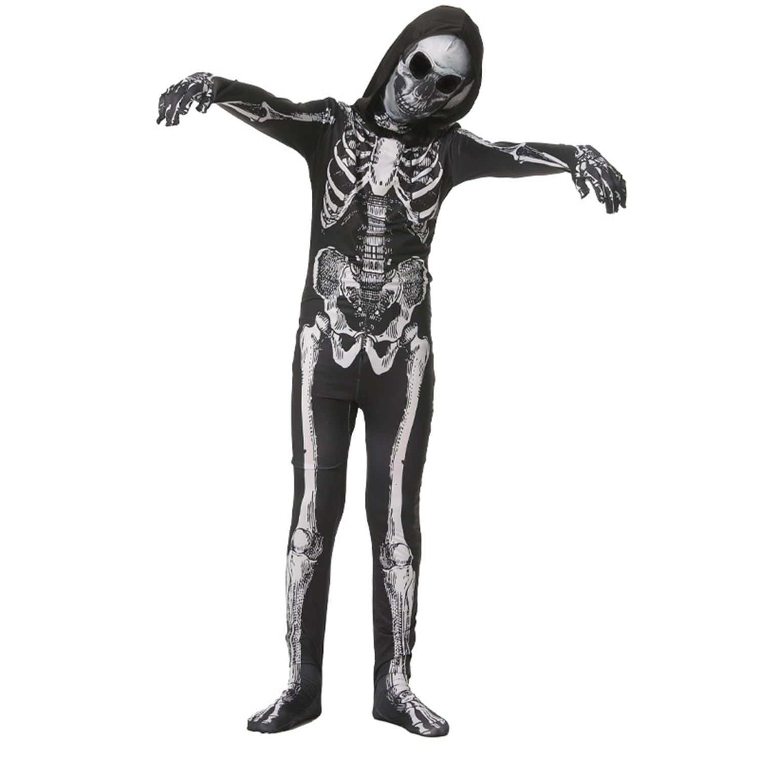TOPOQ Halloween Zombie Costume Mummy Outfit for Kids Skeleton Onesie Jumpsuit Scary Dead Costume With Hood Removable Skull Head Mask Hat Cosplay Party Props Fancy Dress Breathable - Image 3