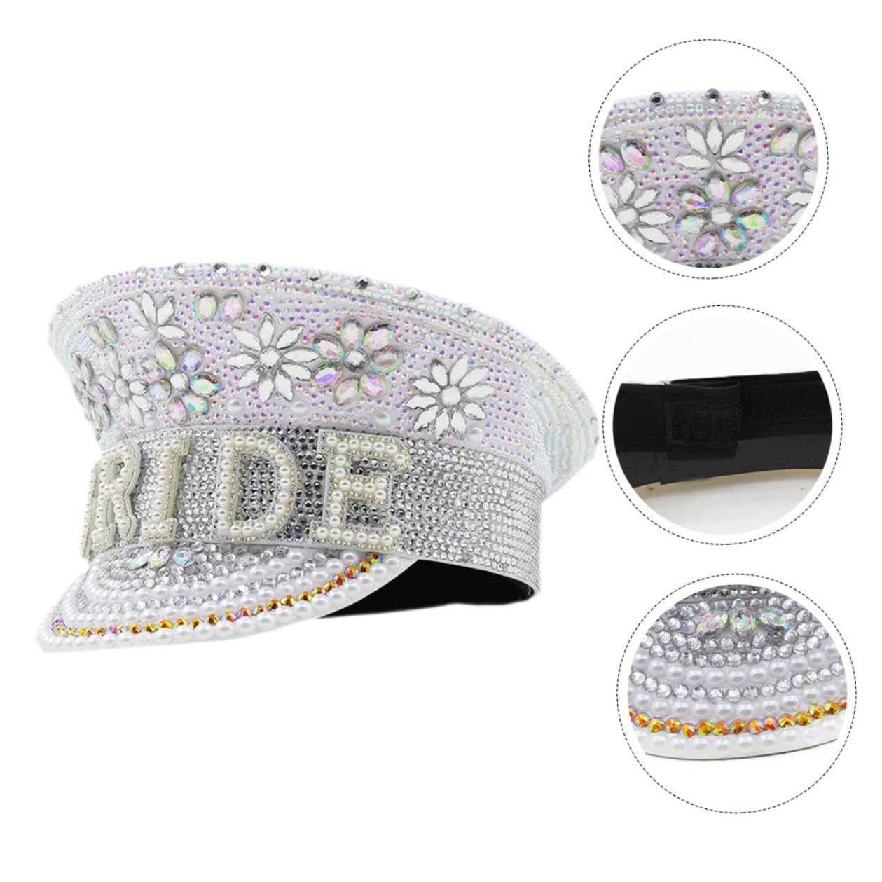 Sombrero de Novia Gemas de Imitación, Talla Única Ajustable, Gorra para Despedida de Soltera y Fiesta, Accesorio Elegante para Bodas y Celebraciones