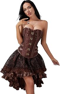 Vestido de corsé y falda pirata para mujer, steampunk, gótico, talla grande, color marrón