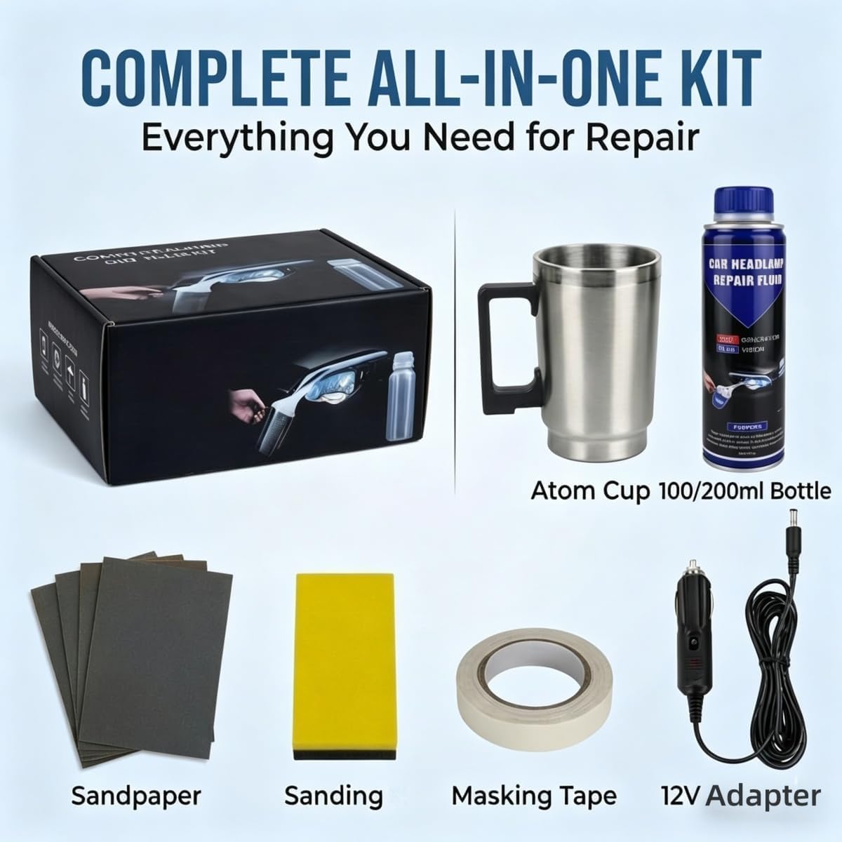 Generico Kit Professionale per Il Ripristino dei Fari, Kit Rinnova Fari Auto Polimero Liquido, per Riparazione Ingiallimento,Graffio,Sfocatura,Ossidazione (200ml Set)