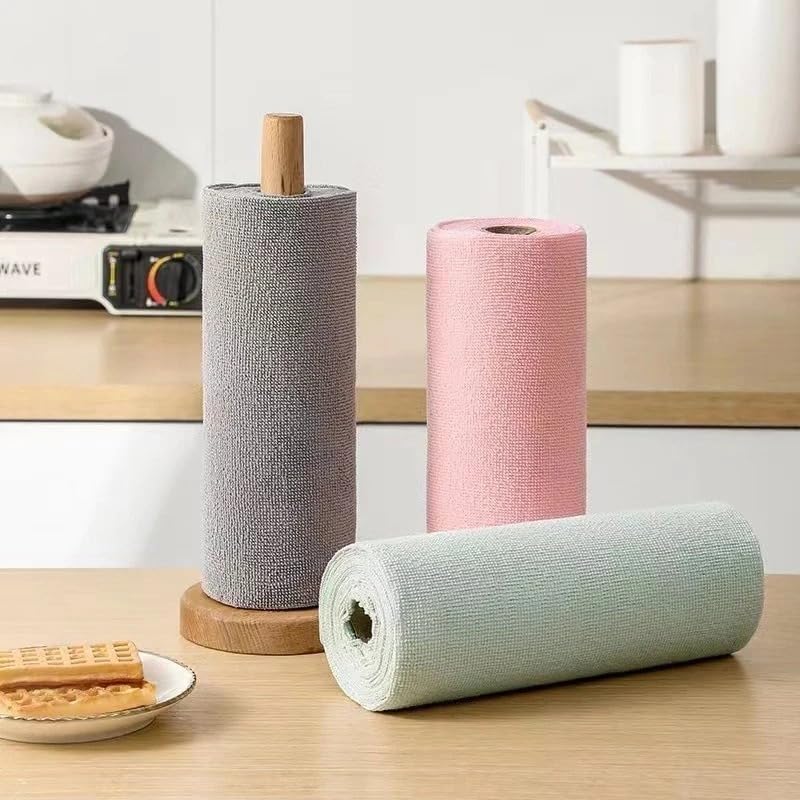 Image of Microfiber Cleaning Cloth Roll 25x25CM - Reusable Tear-Away Towels Washable Super Absorbent Lint Free Cleaning Rags for Kitchen, Car, Garage and Home (Multicolor 3 Roll, 20 Pack)