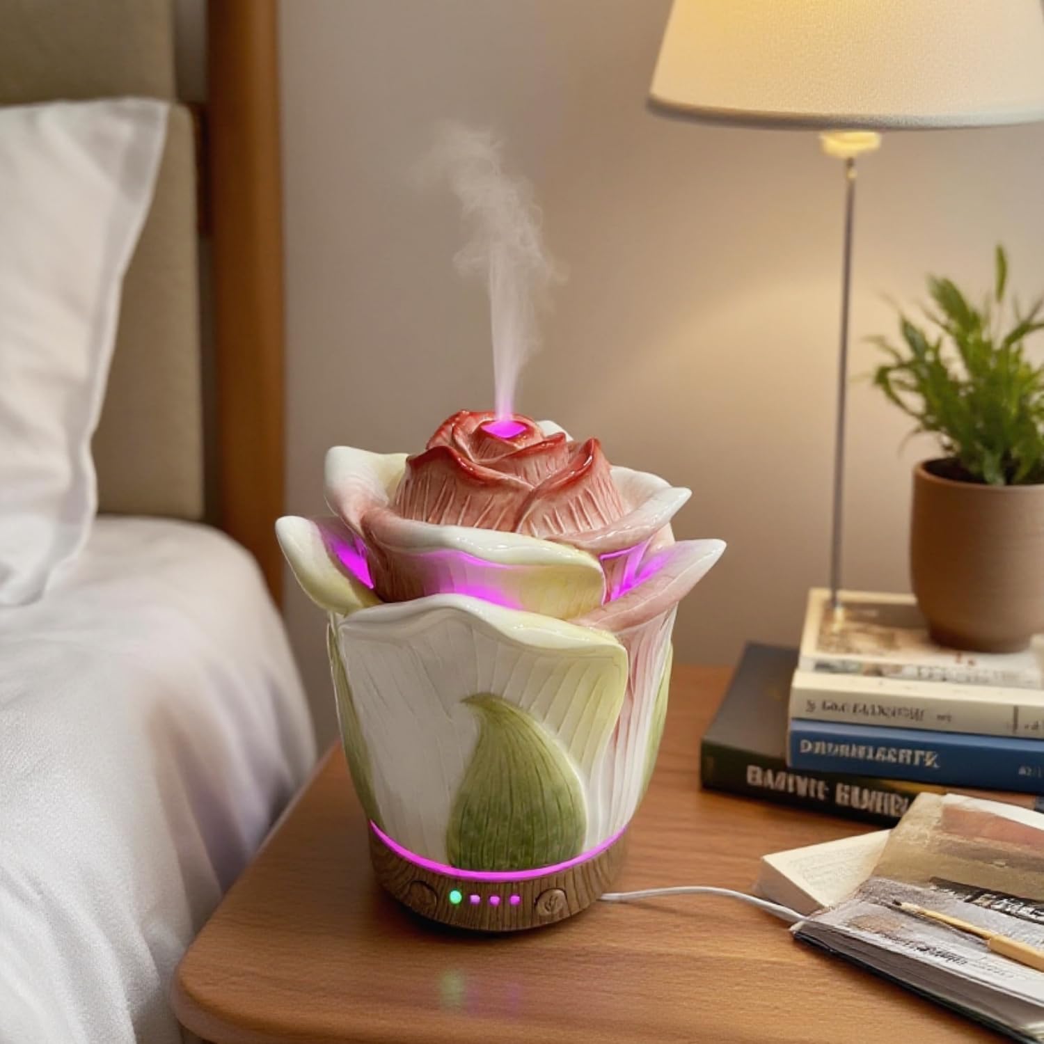 Diffusore di oli essenziali in ceramica dipinta a mano, 80 ml, timer con luci notturne e funzione di spegnimento automatico, umidificatore per casa e ufficio (champagne)